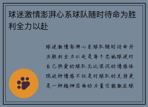 球迷激情澎湃心系球队随时待命为胜利全力以赴